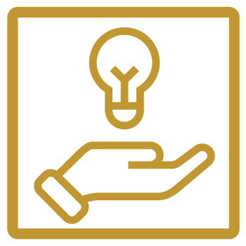 Hand with a light bulb floating graphic icon