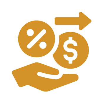 Early-Pay-Icon-Loan350x350 Hand with precent and money signs icon
