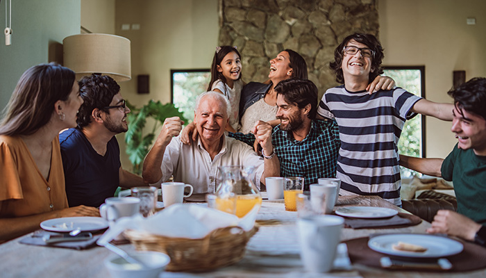 Generational family enjoying dinner